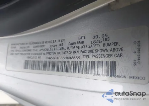 2006 Volkswagen New Beetle 2.5 from USA, damaged, VIN 3VWSG31C36M402659